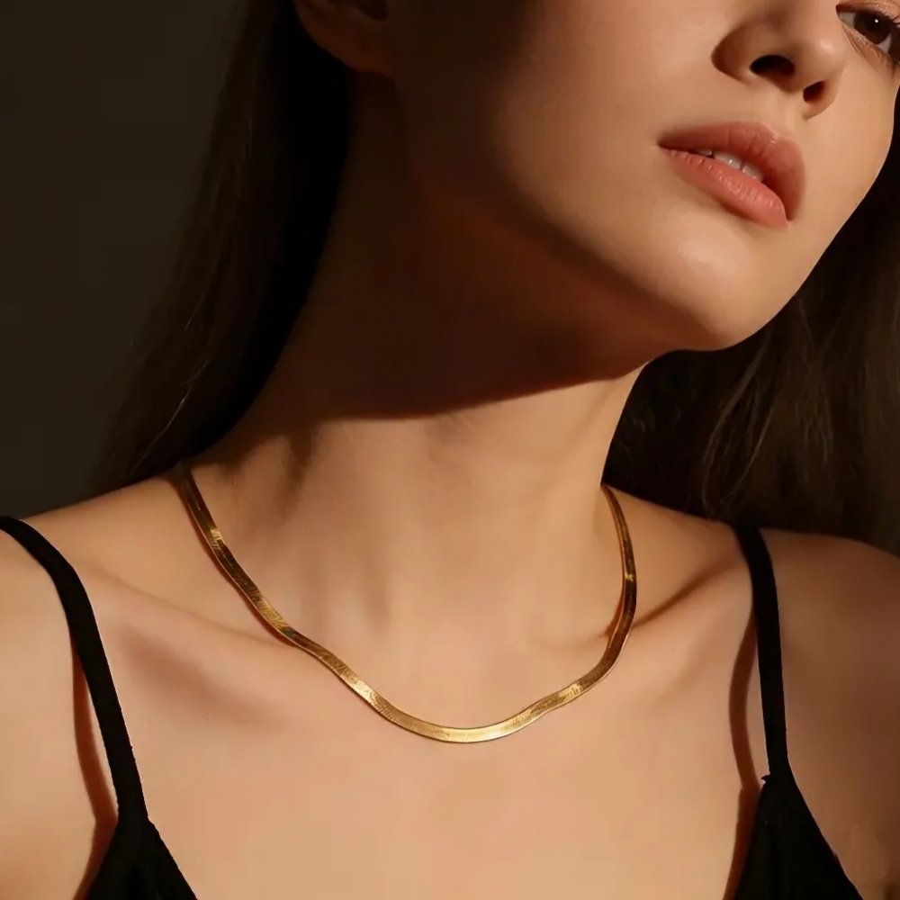 14k GP Stainless Steel Serpentine Choker Necklace
